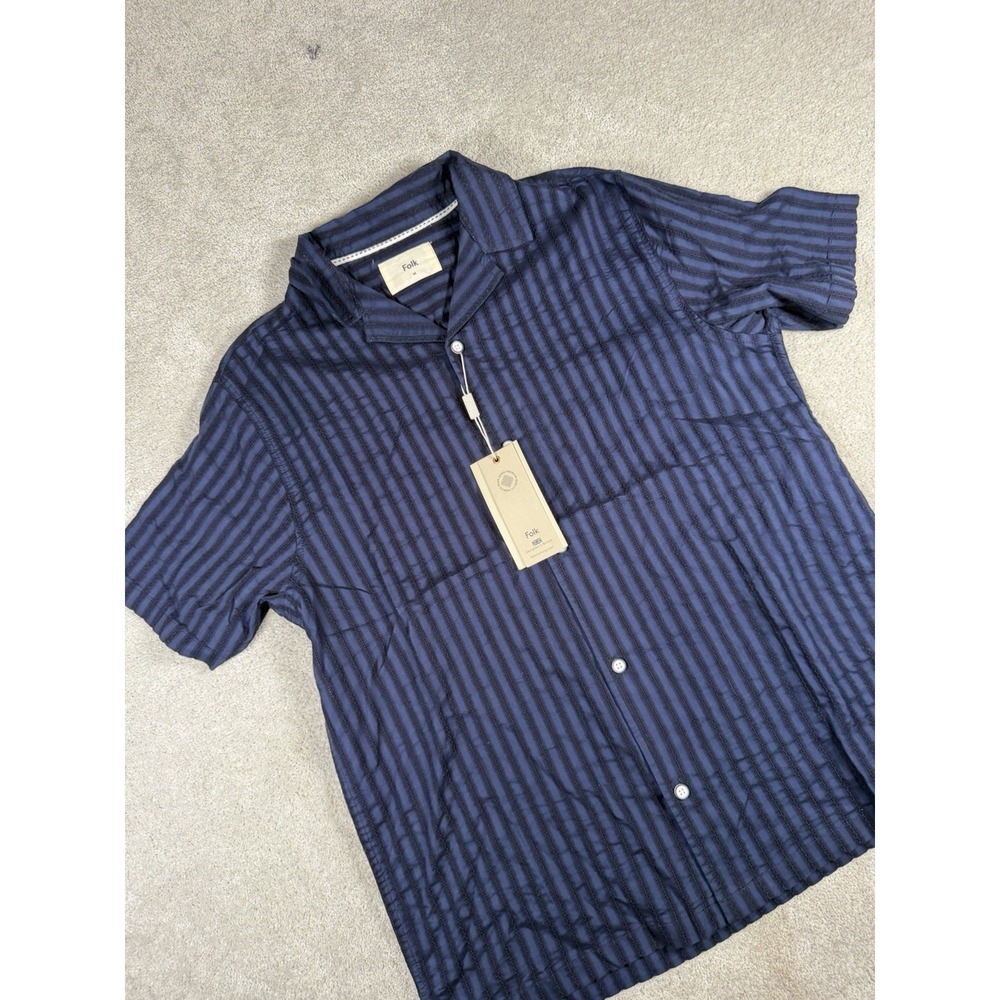 FOLK British Designer‎ Stripe Dobby Short Sleeve Men's Size Medium NWT Blue